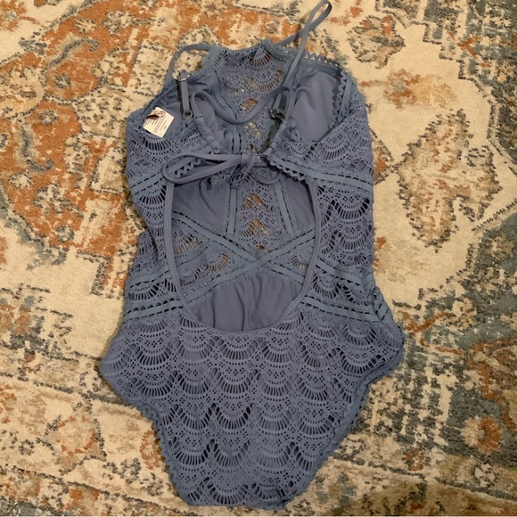 Becca by Rebecca Virtue periwinkle blue crochet halter tie one piece swimsuit π©΅ - Picture 12 of 16
